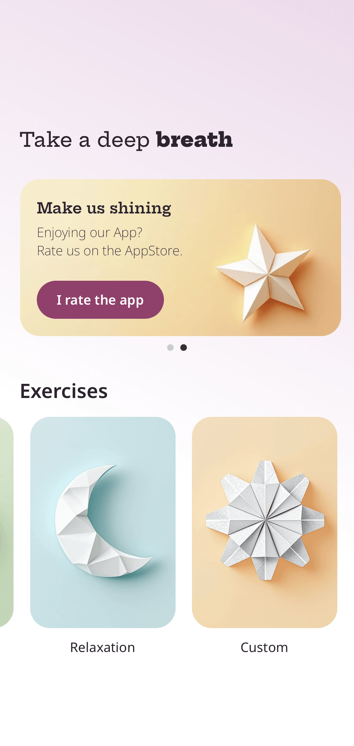 Interface de l'application Breathe